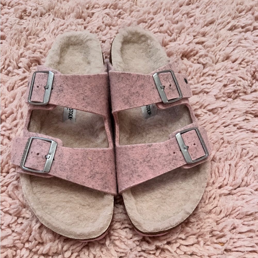 Pink Shearling Birkenstocks